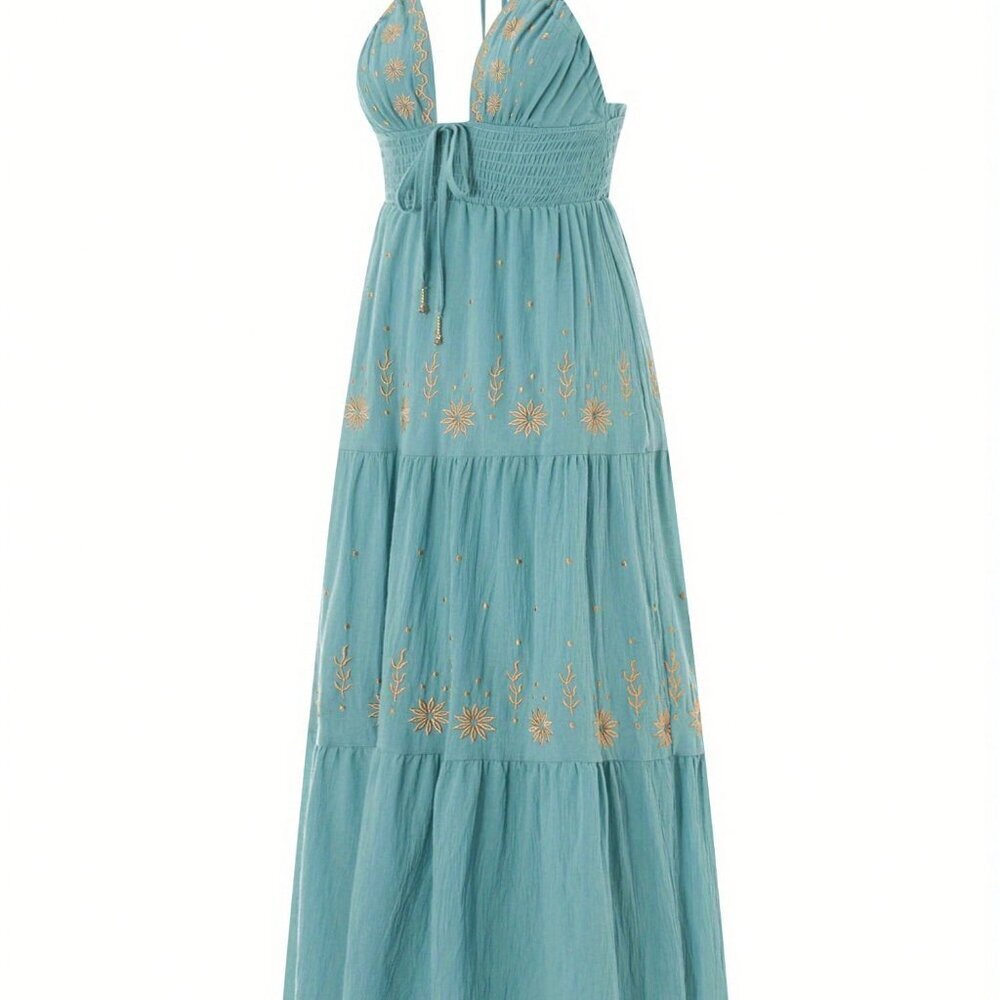 Blue Boho Women's Floral Maxi Beach Sundress - Picture 6 of 8